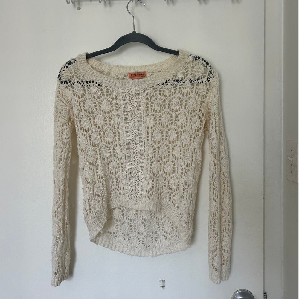 Women's Cream Crochet Lightweight Sweater